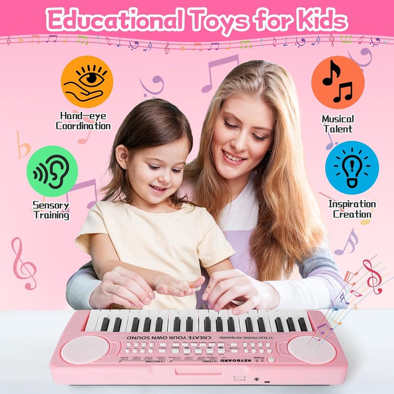 TWFRIC Kids Toddler Toy Piano Keyboard, 37 Key Pink Pianos for Kid Music Toys Instruments with Microphone for 3 4 5 6 7 8 Year Old Girl Boy Birthday/Christmas Day Gift - Image 2